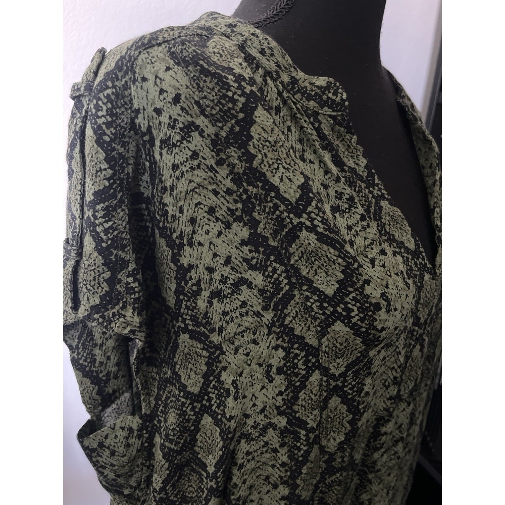 Anthropologie A+ Snake Print Caftan Tunic Dress XL Green Black Viscose Boho Reso - Picture 4 of 6